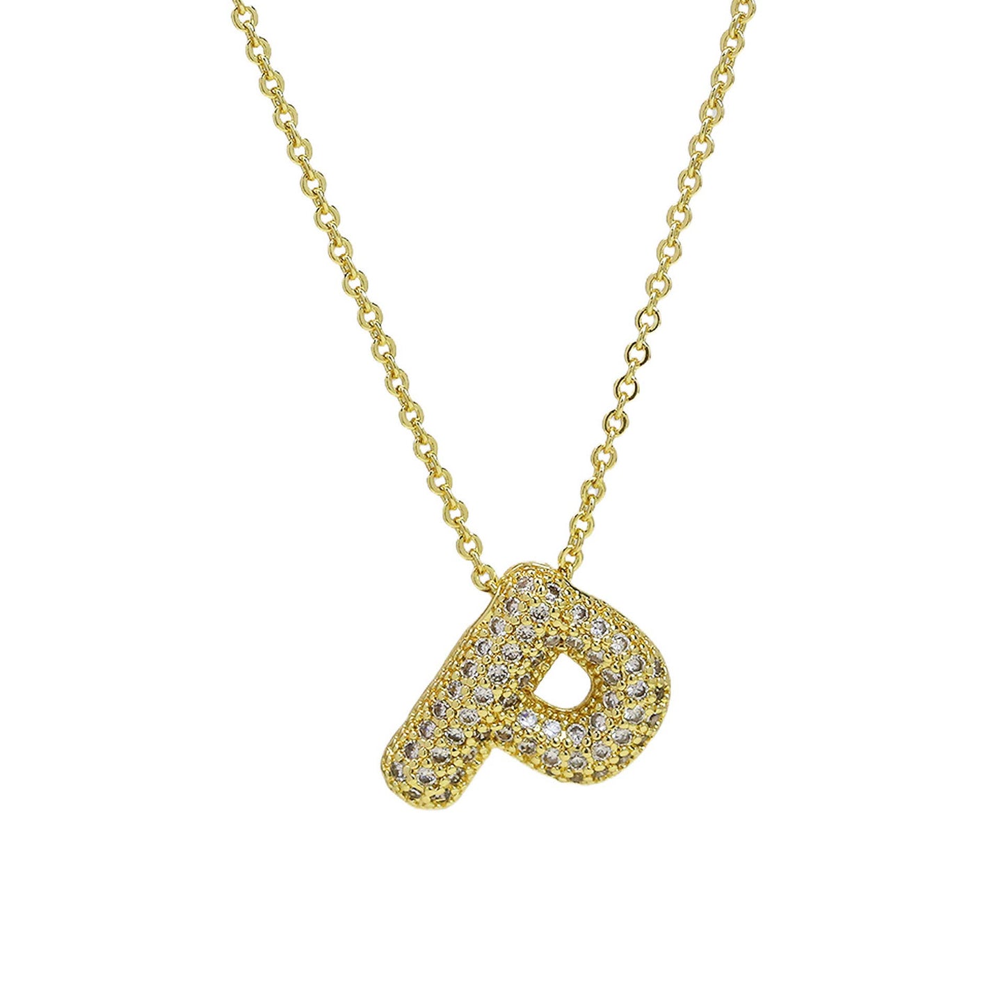 Medium Initial CZ Balloon Bubble Necklace 0.57”