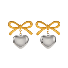 Load image into Gallery viewer, Pearl Heart Bow Earrings