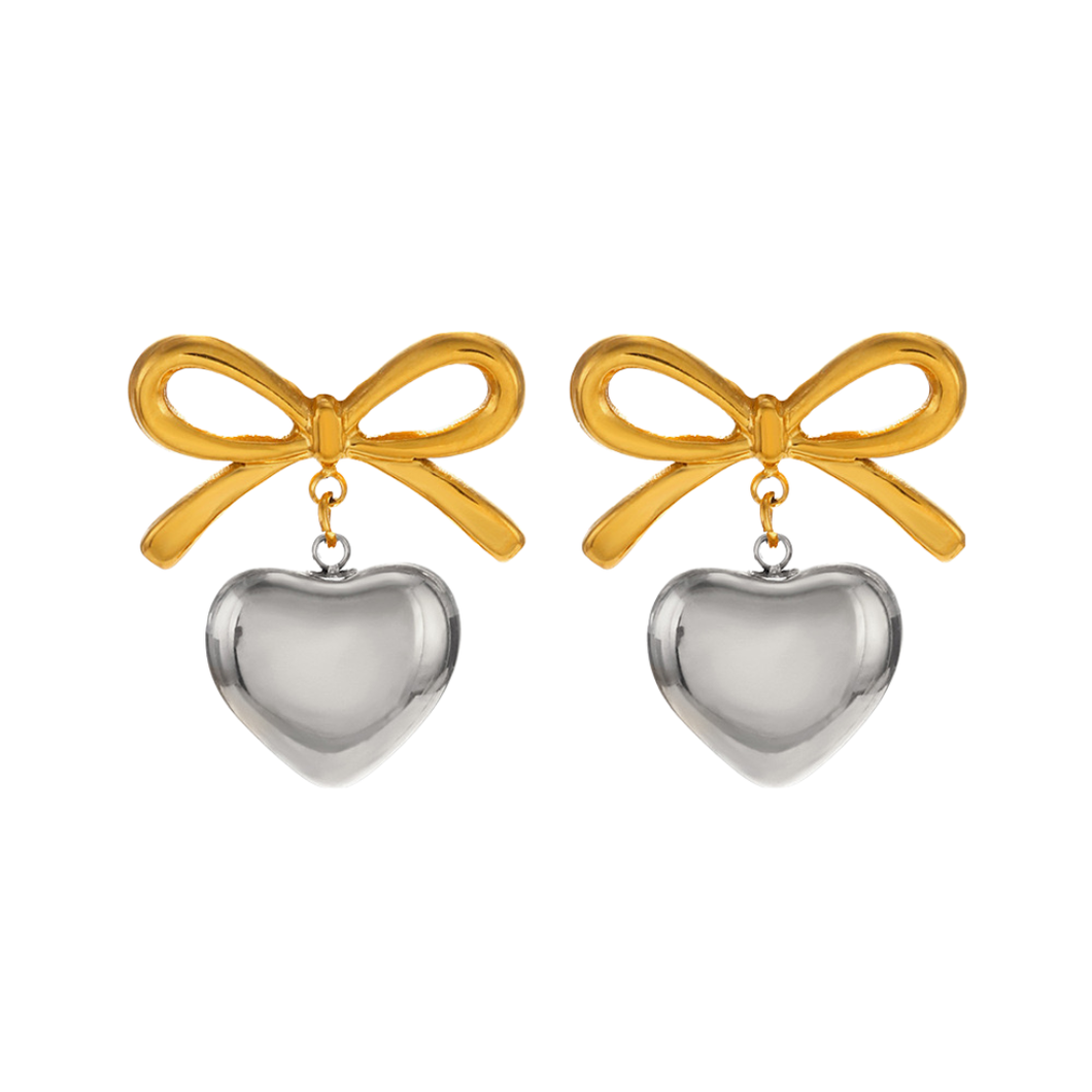 Pearl Heart Bow Earrings
