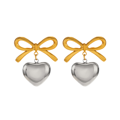 Mixed Metal Heart Bow Earrings
