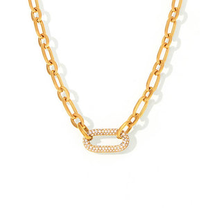CZ Pave Oval Paper Clip Necklace