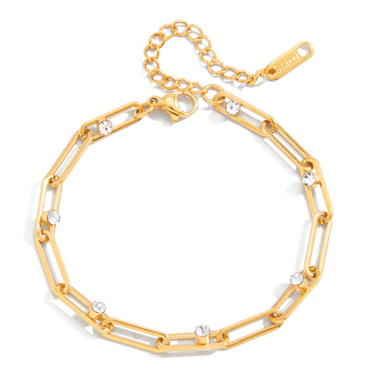 CZ Studded Paperclip Bracelet Water Resistant